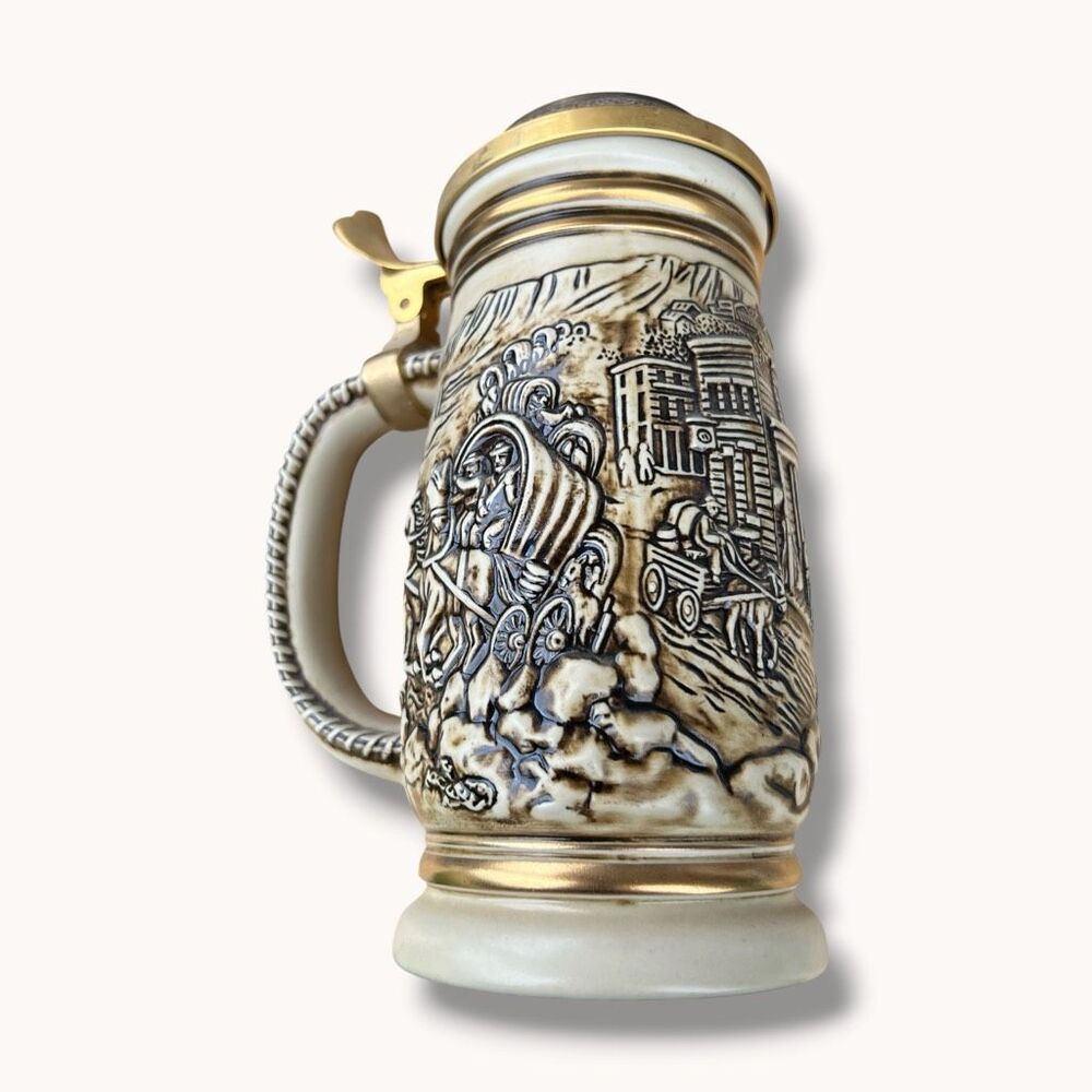 Avon 1987 The Gold Rush Stein Lidded Ceramic Brazil Numbered 10301
